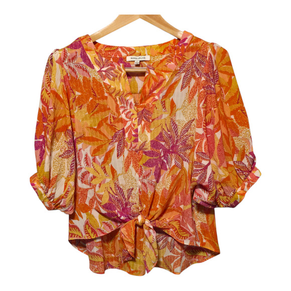 Rose + Olive Top Womens Size Large Multi Floral Print Balloon Sleeve Colorful - Picture 1 of 11